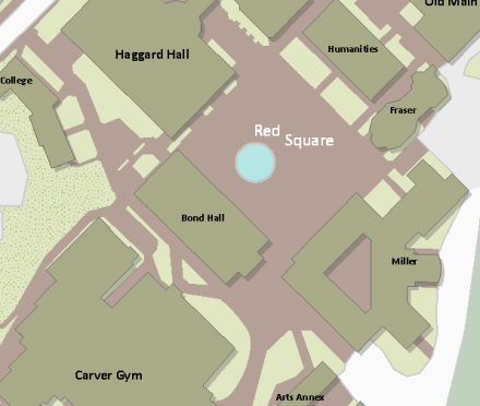 A cutout of the campus map centered on red square