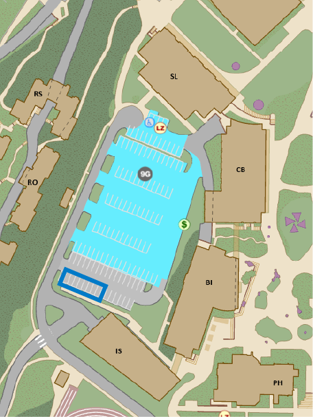 Electric vehicle parking locations on the southern side of the 9G lot.
