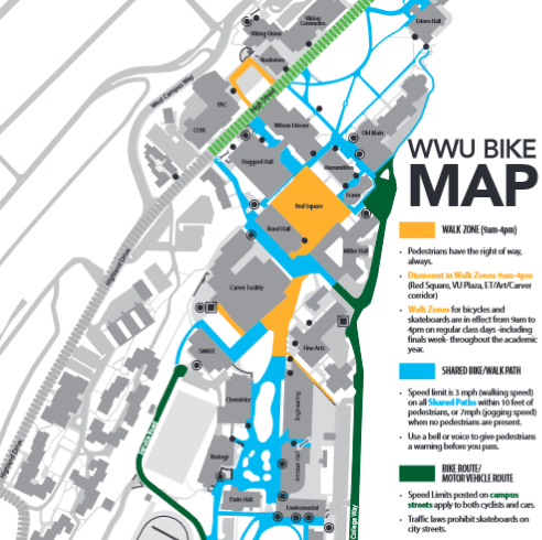 Thumbnail of Western's bike map, showing various bike routes across campus.