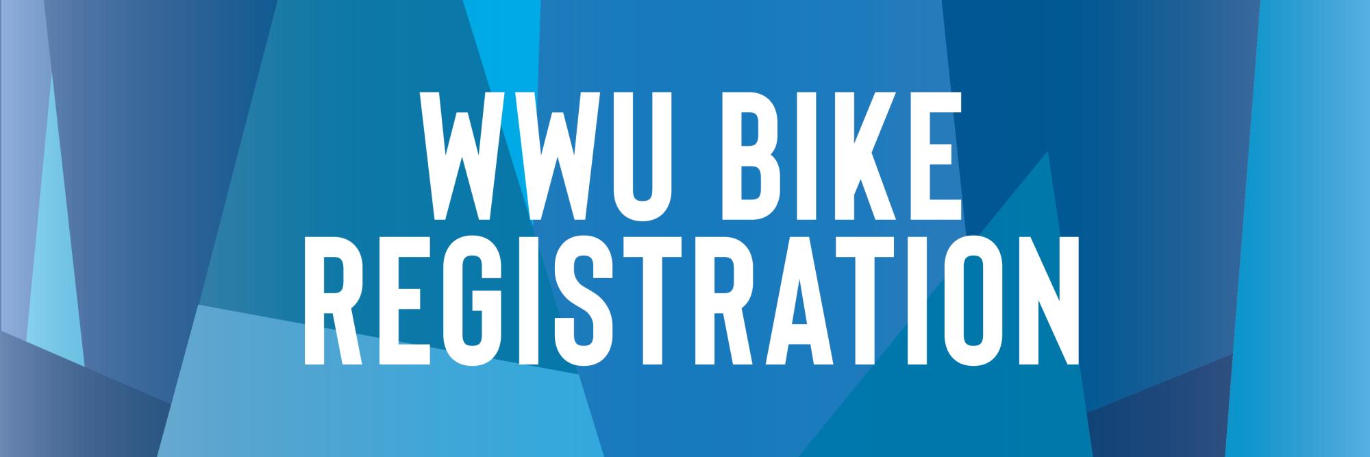 Banner with blue geometric shapes and wwu bike registration written on it
