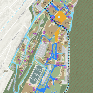 Screenshot of the interactive WWU Campus map with the bicycling layer enabled.