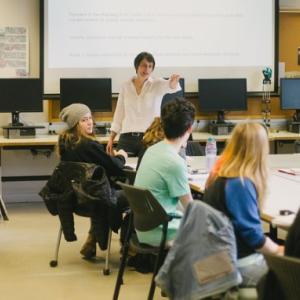 A professor teaches a class